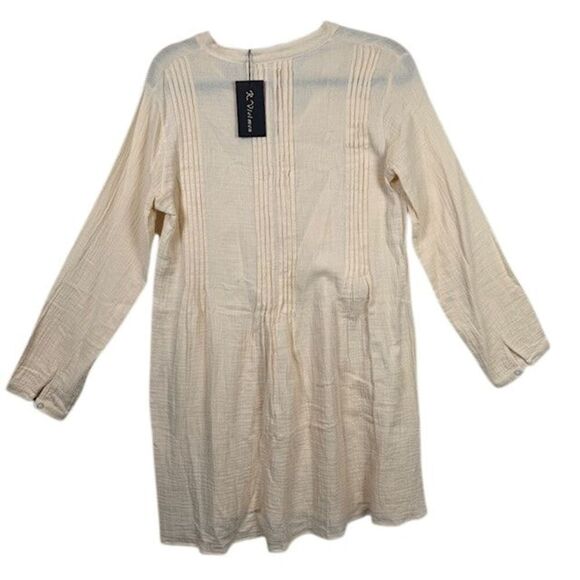 NWT R.Vivimos Tunic Dress Linen Buttons Long Sleeve Mini Ecru Beige Size Medium - Picture 5 of 10